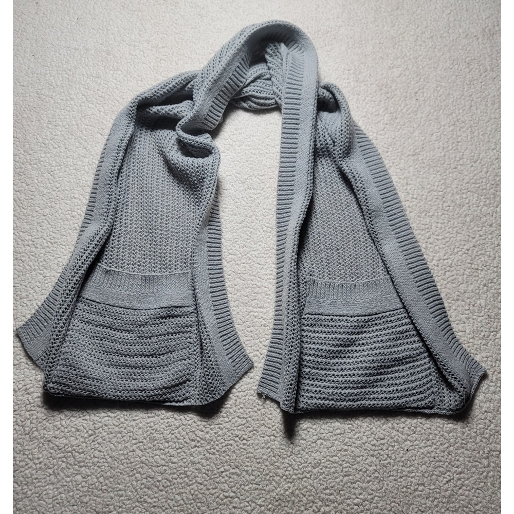 Unbranded Grey Chunky Knit Pocket Scarf Ribbed Winter Wrap with Hand Pockets
